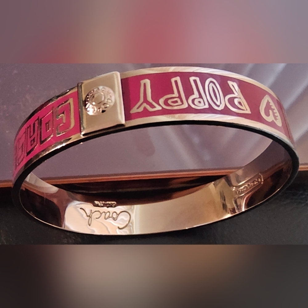 Coach Pink Enamel 'Poppy' Signature Bangle Bracelet